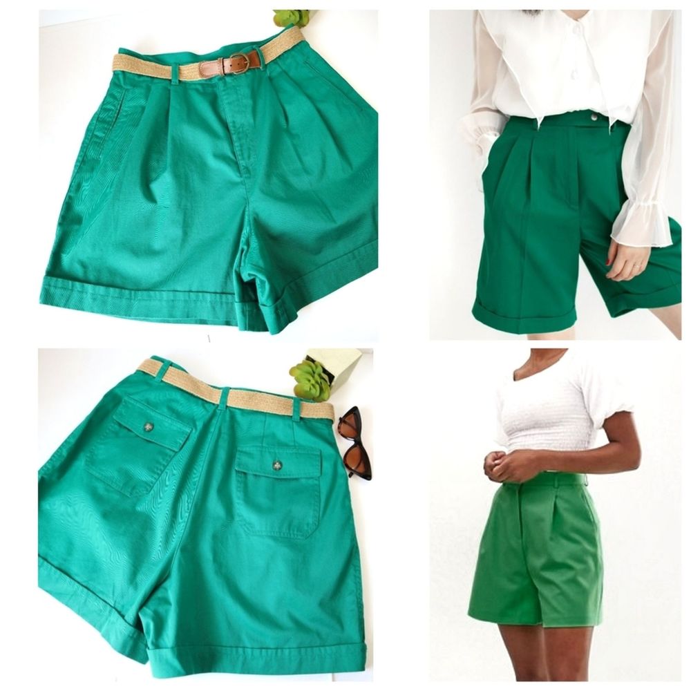 Vintage Mom High Waist Pleated Front Teal Short